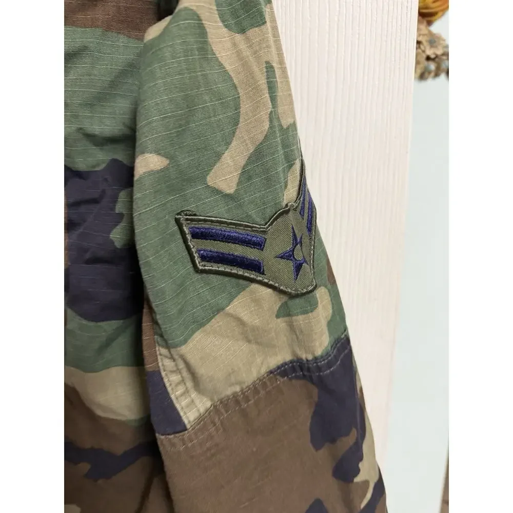 US Air Force Jacket Mens Small Short Woodland Camo Hot Weather Combat Patches